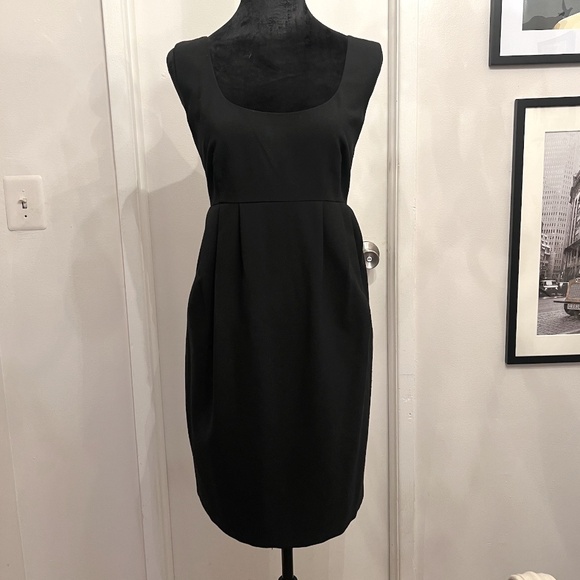 Vintage Express Size 12 Sleeveless Pleated Knee Length Career Sheath Dress - Picture 1 of 3